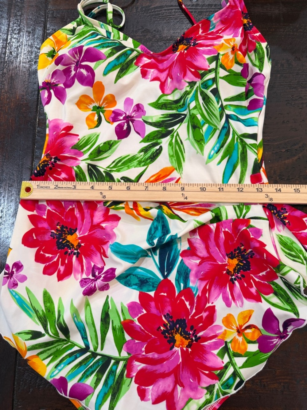 Tropical Floral Maxine of Hollywood Sarong Front One Piece Swimsuit Size 12 - Picture 7 of 15